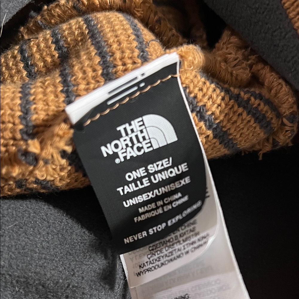 The North Face Brown and Black Striped Knit Beanie - Picture 3 of 3